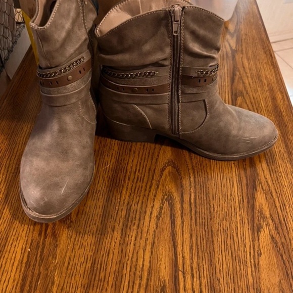 pop Taupe Slouch Ankle Boots with Decorative Straps - Picture 2 of 8